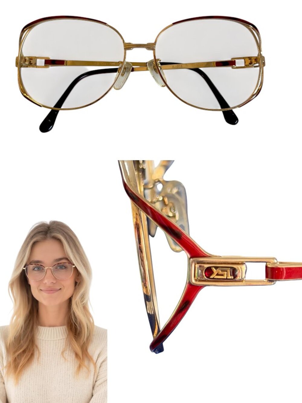 Vintage YSL 30-6624 Gold Red Enamel Aviator Glasses Frames